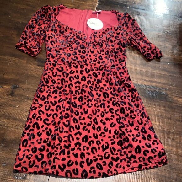 Burgundy Velvet Leopard Mini Dress Buddy Love Small - Picture 2 of 10